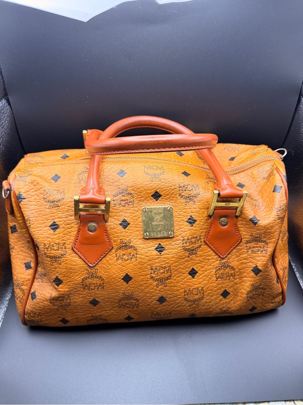 MCM Visetos Cognac Boston/COA) included / vintage